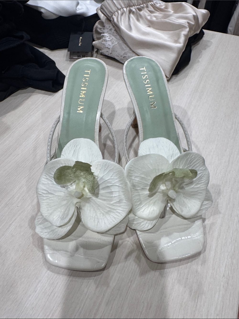 White Slide Mules with Mint Insole and Orchid Accent